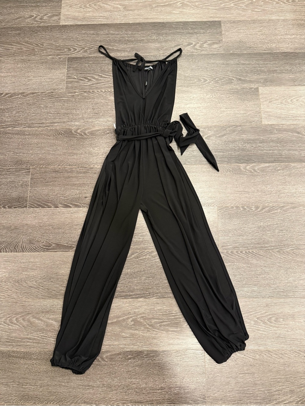 Fashion Nova Black Sleeveless Jumpsuit with Waist Tie